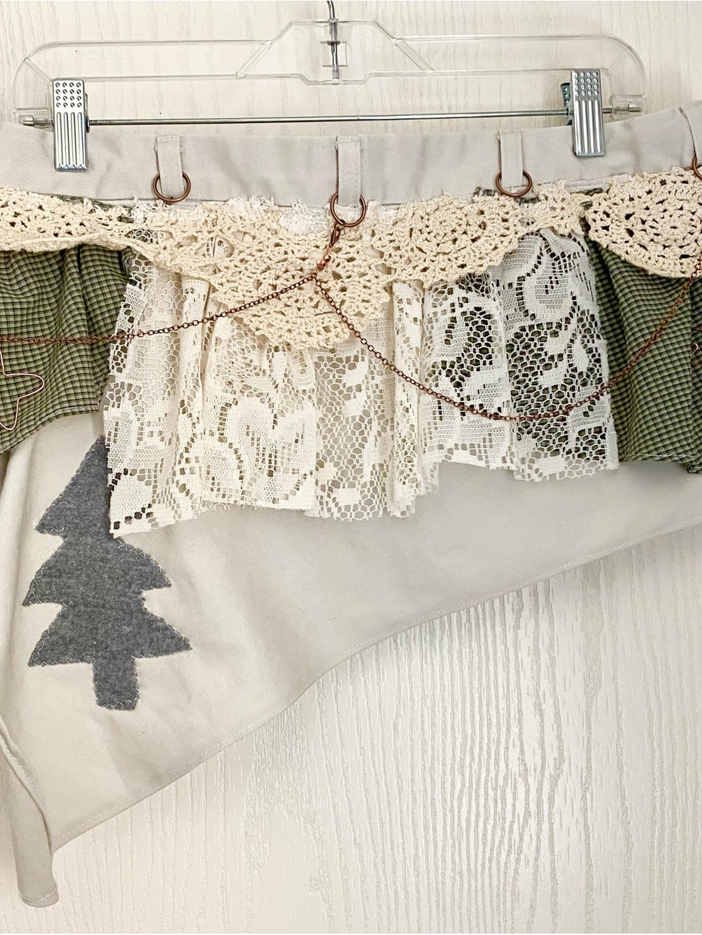 Boho Lace-Trim Mini Skirt in Cream with Olive Accents
